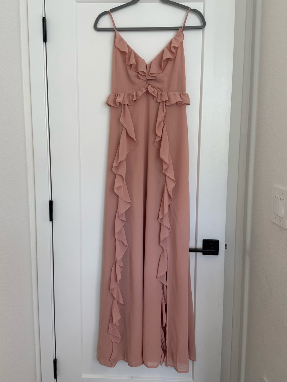 ASTR The Label Adoria Ruffle Side Slit Maxi Dress Nude Peach Size S